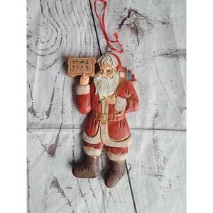Hand Painted Carved Wooden Santa Ornament Christmas Decor